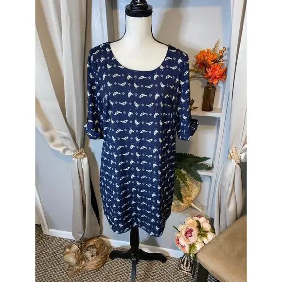Lily Rose size Medium GUC Blue GUC Lined Dress with Birds Button Closure - Picture 1 of 12